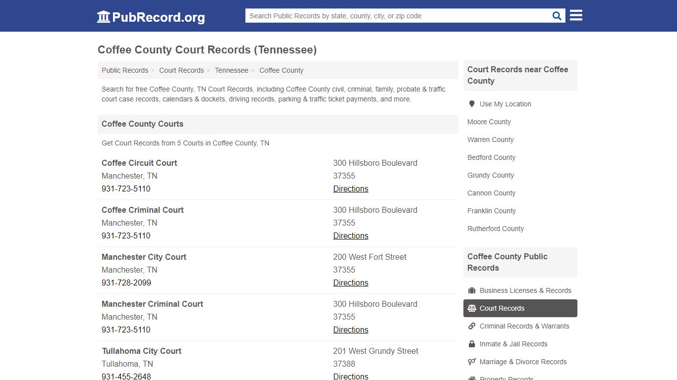 Free Coffee County Court Records (Tennessee Court Records) - PubRecord.org